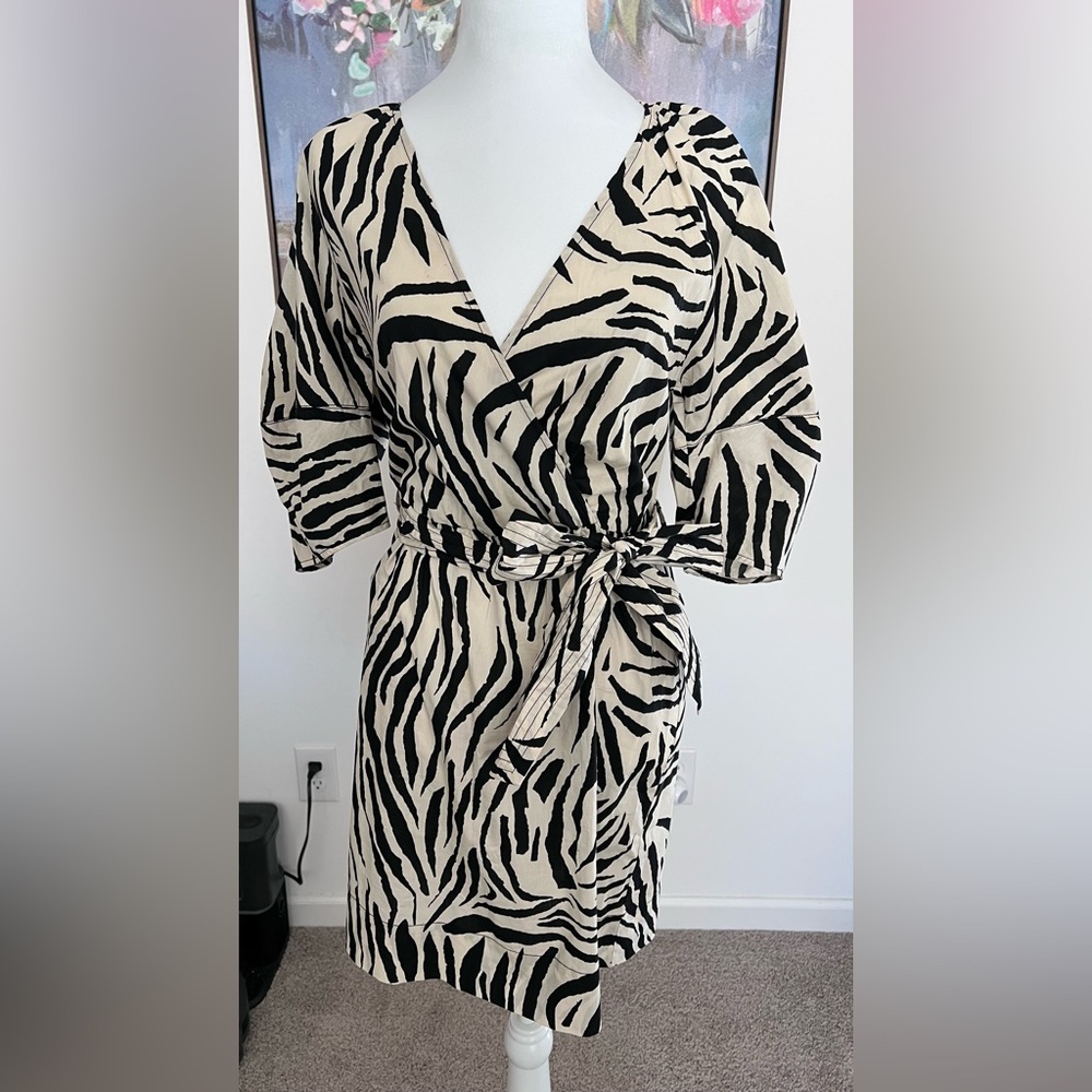 Mango Black and Cream Zebra Print Wrap Dress